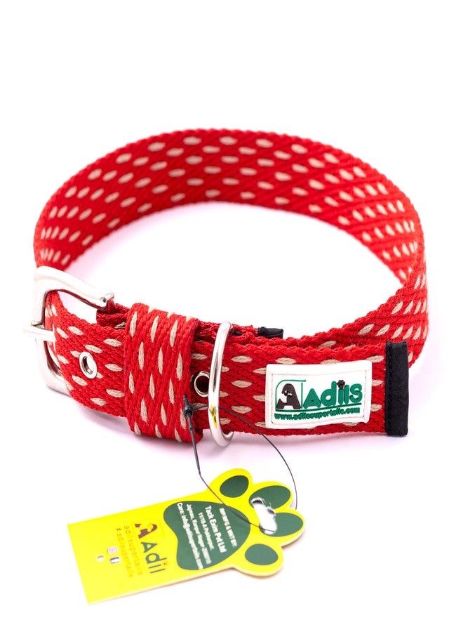 ADIL's Adjustable Beige Dotted Dog Collar For Small, Medium & Large Dogs-Strong D-Ring, Metal Buckle, Pet Collars, Red-Sizes: S,?35.56 cm,W_2.54 cm - Image 1
